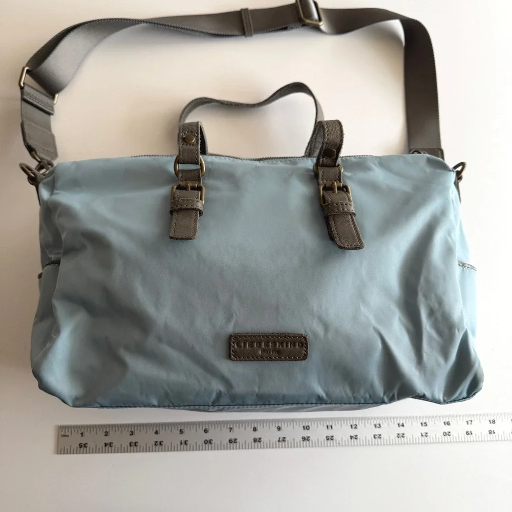 Liebeskin Berlin Nylon and Leather Sachel Hobo Powder Blue Taupe Bag Purse
